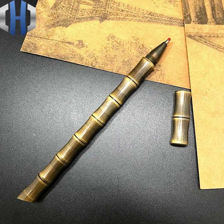 Noi Cu Bambus Secțiunea Alamă Vechi Stilou EDC lucrate Manual din Alama Stilou Vintage Semnătura Pen Neutru 3