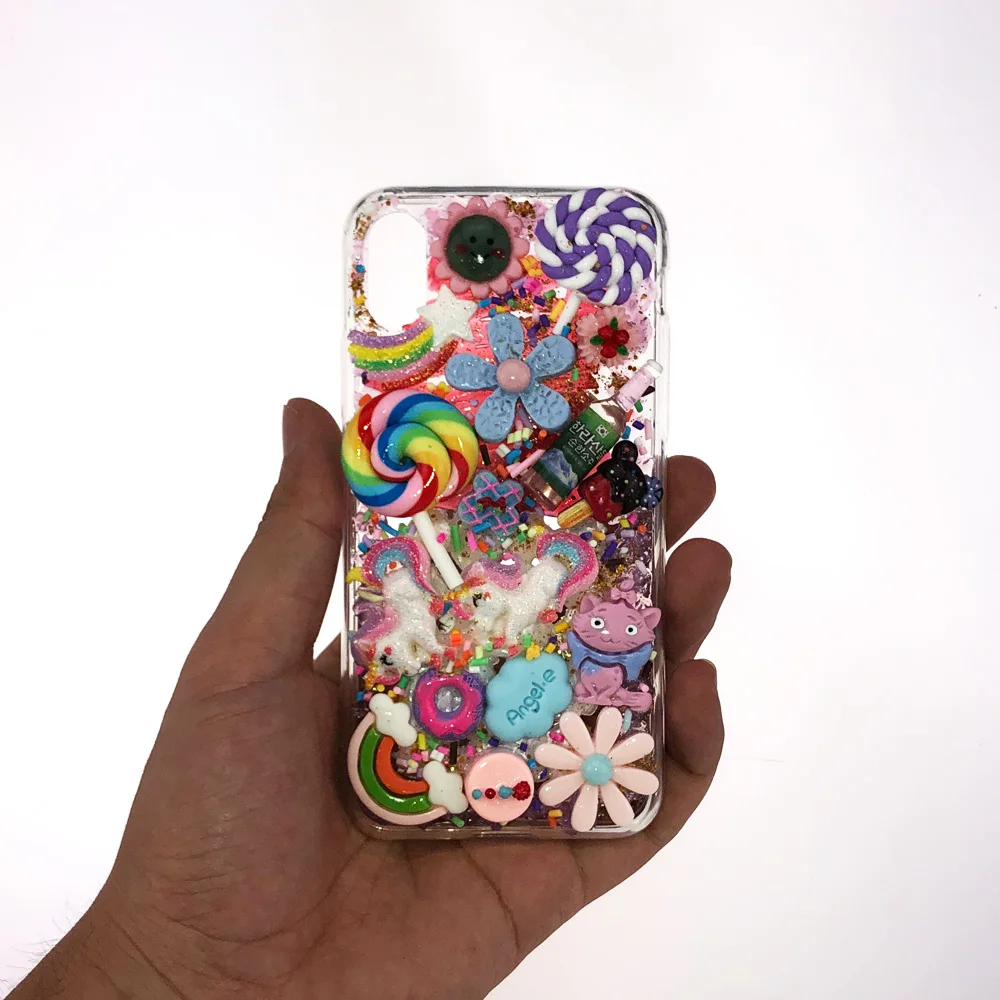 Nou pentru iphone x xs caz caz de telefon fete crema cazul desene animate kawaii lollipop unicorn Handmade caz de telefon 3