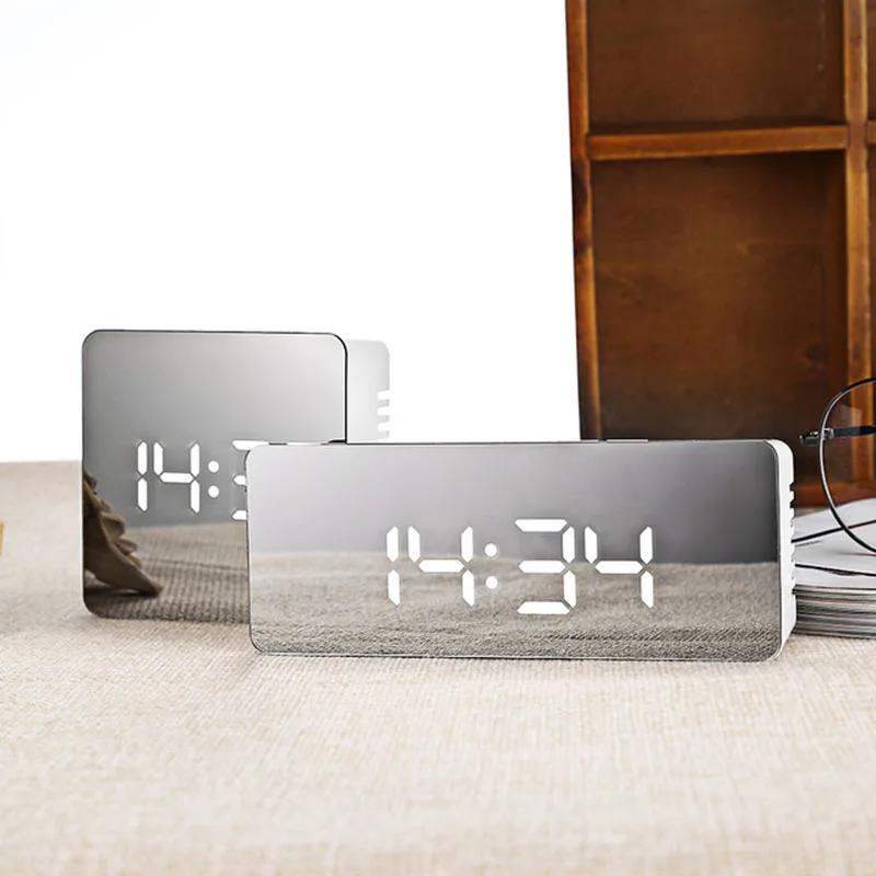 Oglindă Digital Ceas cu Alarmă LED-uri Electronice, Masă, Ceas de birou Ceas cu Alarma Snooze Temperatura de Afișare de Timp Pentru Decor Acasă 3