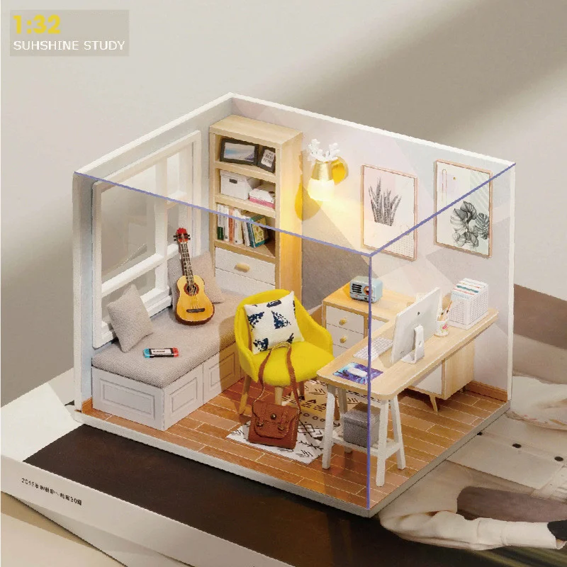 Papusa de lemn Mobilier pentru Casa Diy Miniatură 3D Miniaturas Păpuși Jucarii pentru Copii Ziua de nastere Cadou Handmade Soare Studiu de Casa 3