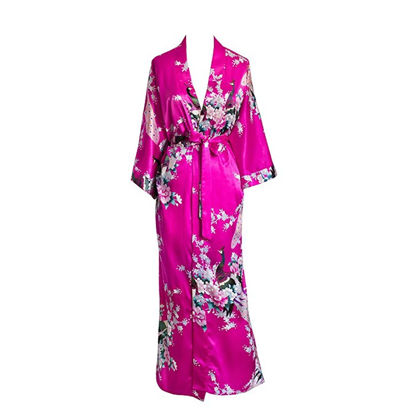 Plus Dimensiune XXXL Chineză Femei Haină Lungă de Imprimare de Flori Păun Kimono Baie, Rochie de Mireasa, domnisoara de Onoare la Nunta Halat de baie Sexy Sleepwear 3