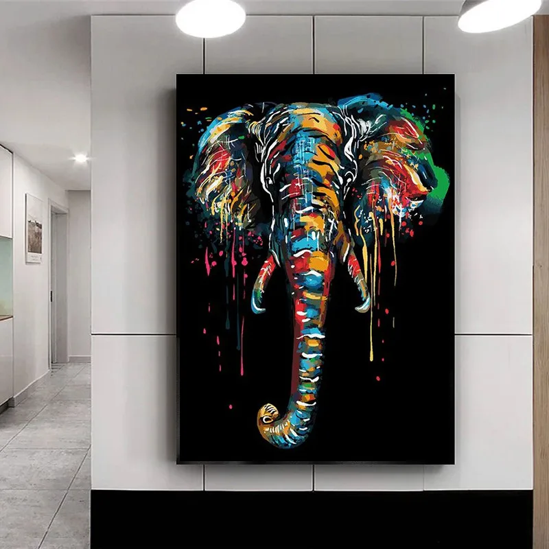 Rezumat Elefant Colorat Panza Picturi Pe Perete Postere de Arta Si Imprimeuri Nordice Art Animale Panza Imaginile Pentru Camera Copii 3