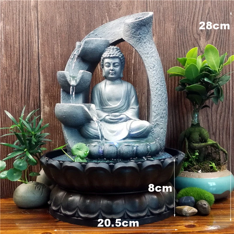 Rășină Zen Lotus Statuie A Lui Buddha Condus Fantana FengShui Figurine Home Office Desktop Decorare Spațiu De Meditație Ornamente De Gradina 3