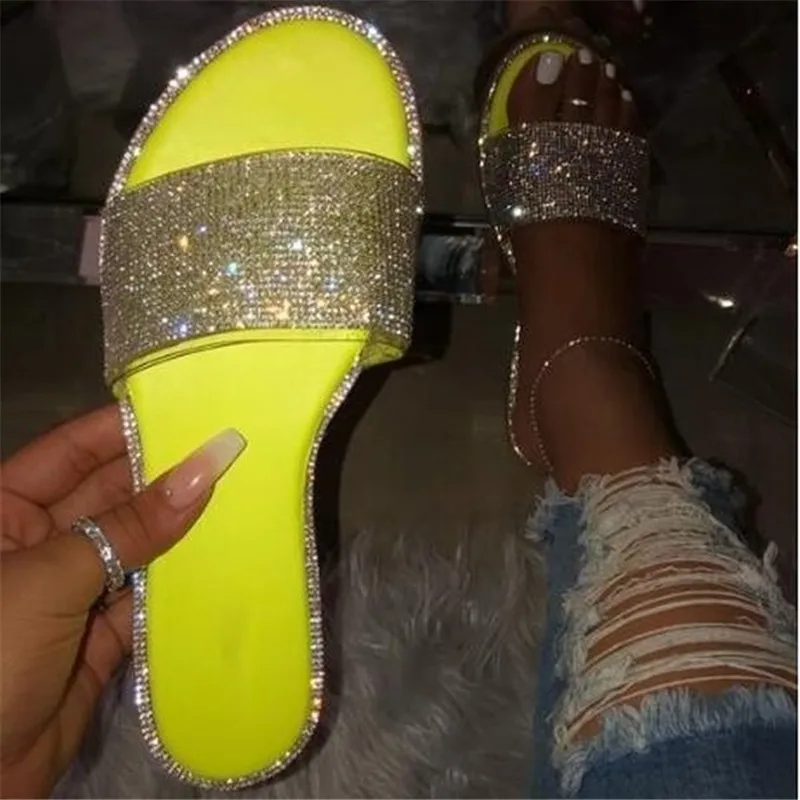 Stras Bomboane Colorate Papuci Noua Moda Femei Flip Flop Moda Plajă Sălbatică De Pantofi Diamant Fund Plat În Aer Liber Sălbatice Sandale 3