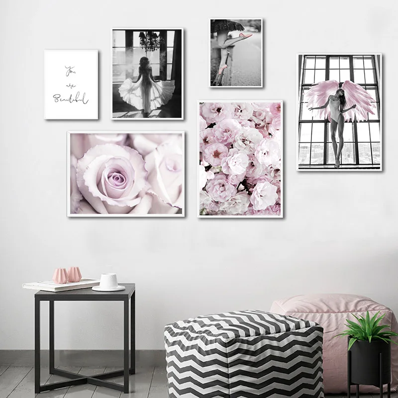 Trandafir Roz Floare Aripă De Înger Imagine Scandinave Moda Poster Nordic Imprimare De Perete De Arta Canvas Tablou Modern Living Decorul Camerei 3