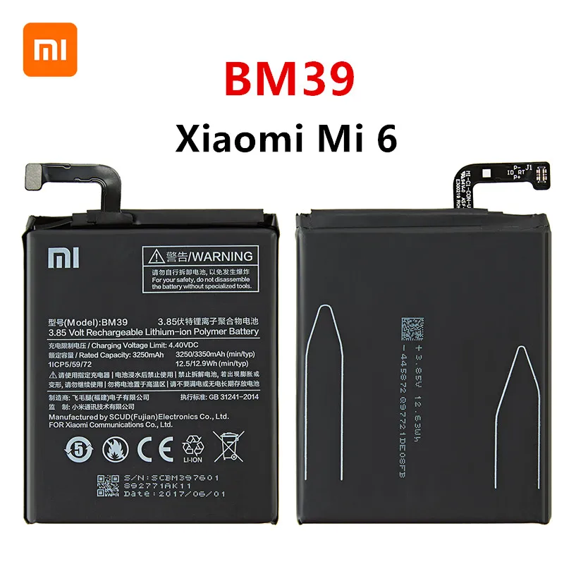 Xiao km Orginal BM39 3350mAh Baterie Pentru Xiaomi 6 Km 6 Mi6 BM39 de Înaltă Calitate Telefon Înlocuire Baterii +Instrumente 3