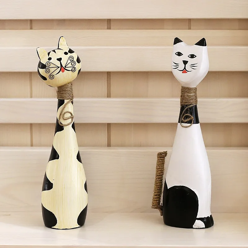 2 Bucati/set Figurine Animale din Lemn Decor Acasă Ambarcațiuni Figurine Cat ornament Ambarcațiunile de Cadou Pentru Femei ElimElim 4