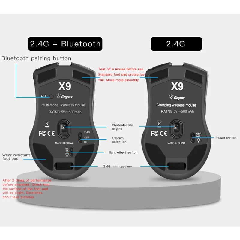 2 În 1 Mouse-ul fără Fir Bluetooth 4.0+ 2.4 Ghz USB Reîncărcabilă 2400 dpi Mouse-ul Ergonomic, Portabil Mause Optic pentru Laptop 4