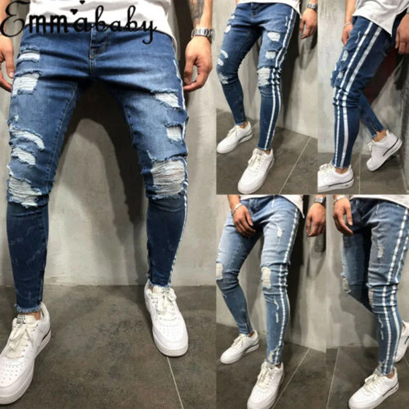 2019 Nou Brand de moda de Moda pentru Bărbați Rupt Blugi Skinny Distrus Uzat Slim Fit Pantaloni Denim cu Fermoar NOI 4