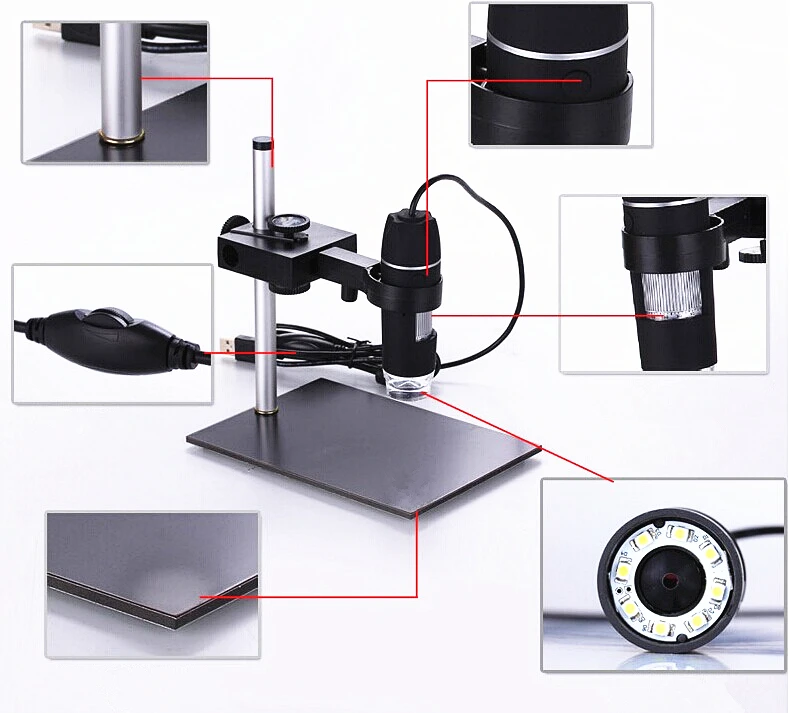 2MP 1000X 8 LED-uri USB Alimentat Digital Microscop Endoscop Camera cu Zoom, Lupa w/ Stand 4