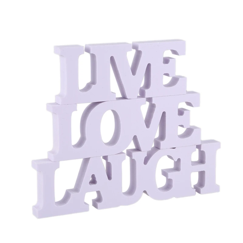 3pcs LIVE LOVE LAUGH Litere de Lemn pentru Decor Nunta (Alb) 4