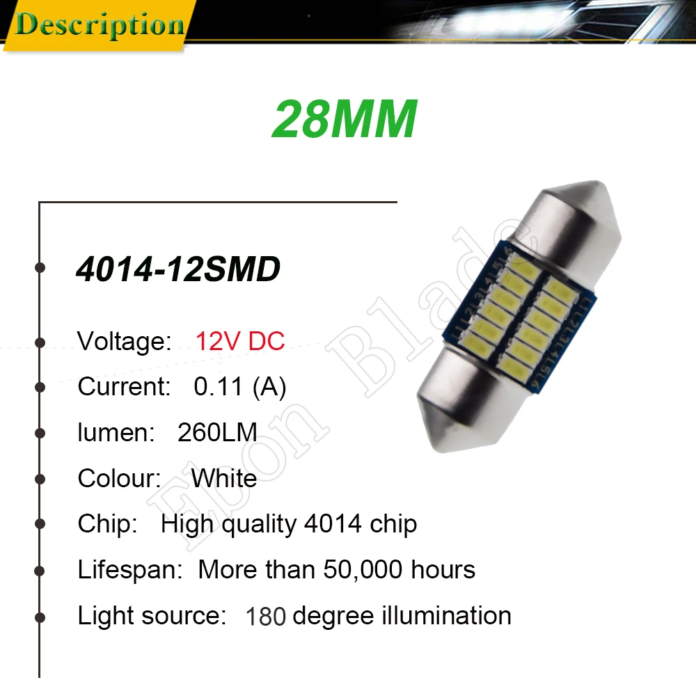 4x Albe SMD 4014 28mm 31mm Feston Bec Led-uri Lampă de 12 SMD 6614F 6612F pentru Masina Interior Dome Harta Oglindă Parasolar Lumina 12V 4