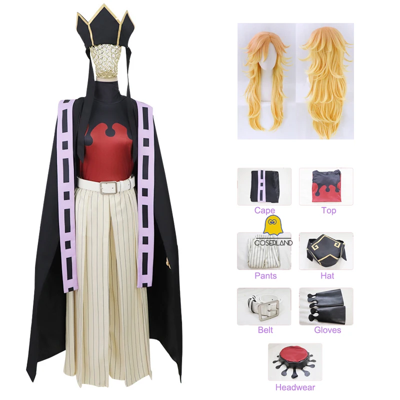 8 BUC Duma Cosplay Costum Demon Slayer Kimetsu nu Yaiba Demon Luni Uniformă Negru Violet Kimono Costum de Halloween Perucă Blondă 4