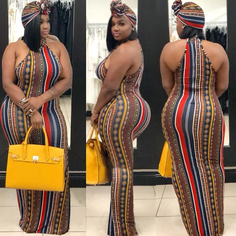 Africa De Îmbrăcăminte Sexy Cu Dungi Multicolore Imprimate De Pe Umăr Rochie Fără Mâneci, Cu Văl Maxi Rochie Femei Boem Petrecere 4