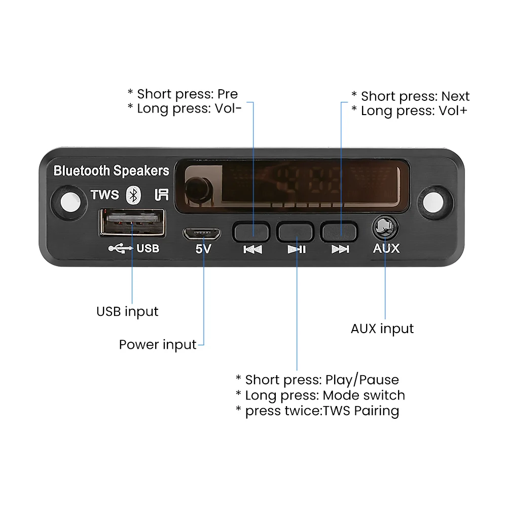 AIYIMA TWS Bluetooth 5.0 MP3 Audio Decoder Bord Spectru cu LED-uri de Afișare APE Home Theater Fara Suport Decodare FM, USB, AUX EQ 4