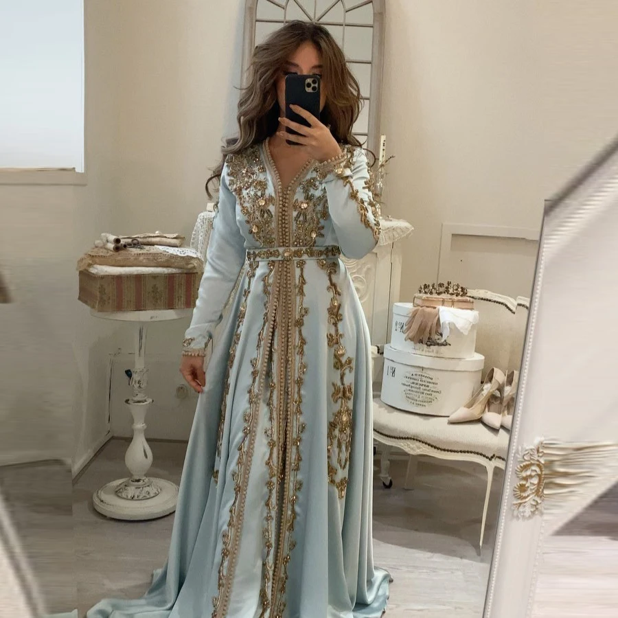 Albastru Marocan Caftan 3D Dantela cu Margele Rochie de Seară Personalizate Vestido de Renda Mirele Mama Formale Rochie de Petrecere Noua Sosire 4