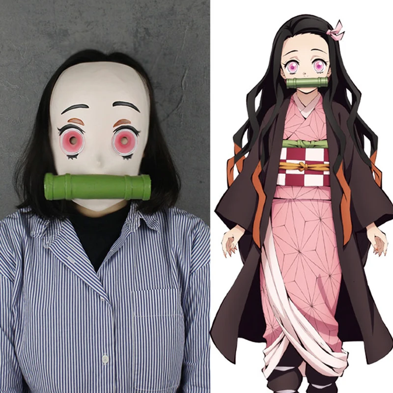 Anime Demon Slayer Kimetsu Nu Yaiba Kamado Nezuko Cosplay Costum pentru Femei Măști de Latex Petrecere Halloween Costume Pentru Adulți CS059 4