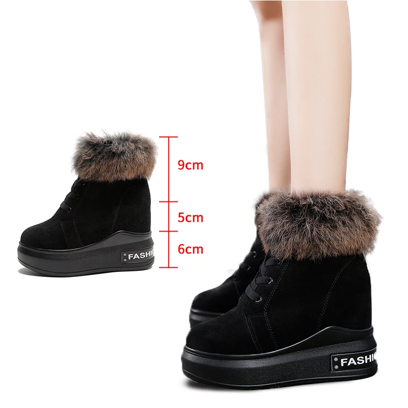 APHIXTA 6cm Înălțime Creșterea Glezna Cizme Pentru Femei Platforma de Iarnă Naturale Blana de Iepure Pantofi Cald Indesata Unic Cizme de Zapada Femeie 4