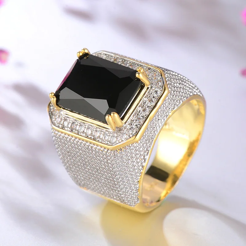 Aur de 14K Naturale Obsidian cu Perna Zirconia Inel cu Diamant pentru Barbati Bine Anillos De Bizuteria Anillos Mujer de Bijuterii Piatră prețioasă 4