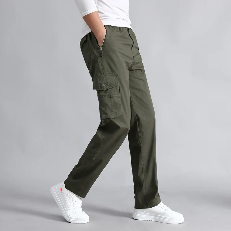 Barbati Casual Pantaloni din Bumbac Elastic Talie Mult Len Multi-pocket Plus Înalt 5XL Îmbrăcăminte pentru Bărbați de Mari Dimensiuni de Marfă Sportive Pantaloni 4