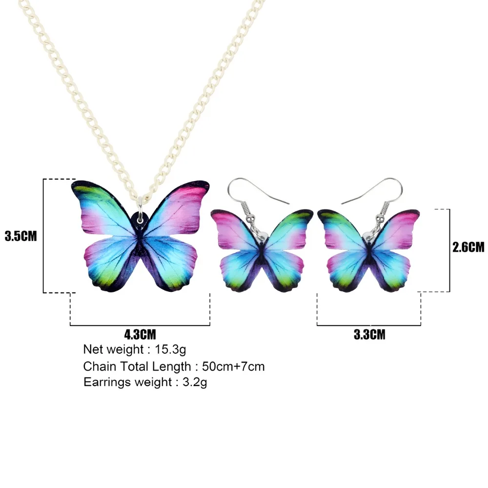 Bonsny Acrilice Moda Fluture Colorat Insecte Cercei Colier Guler La Modă Seturi De Bijuterii Pentru Femei, Fete Accesorii Bijoux 4