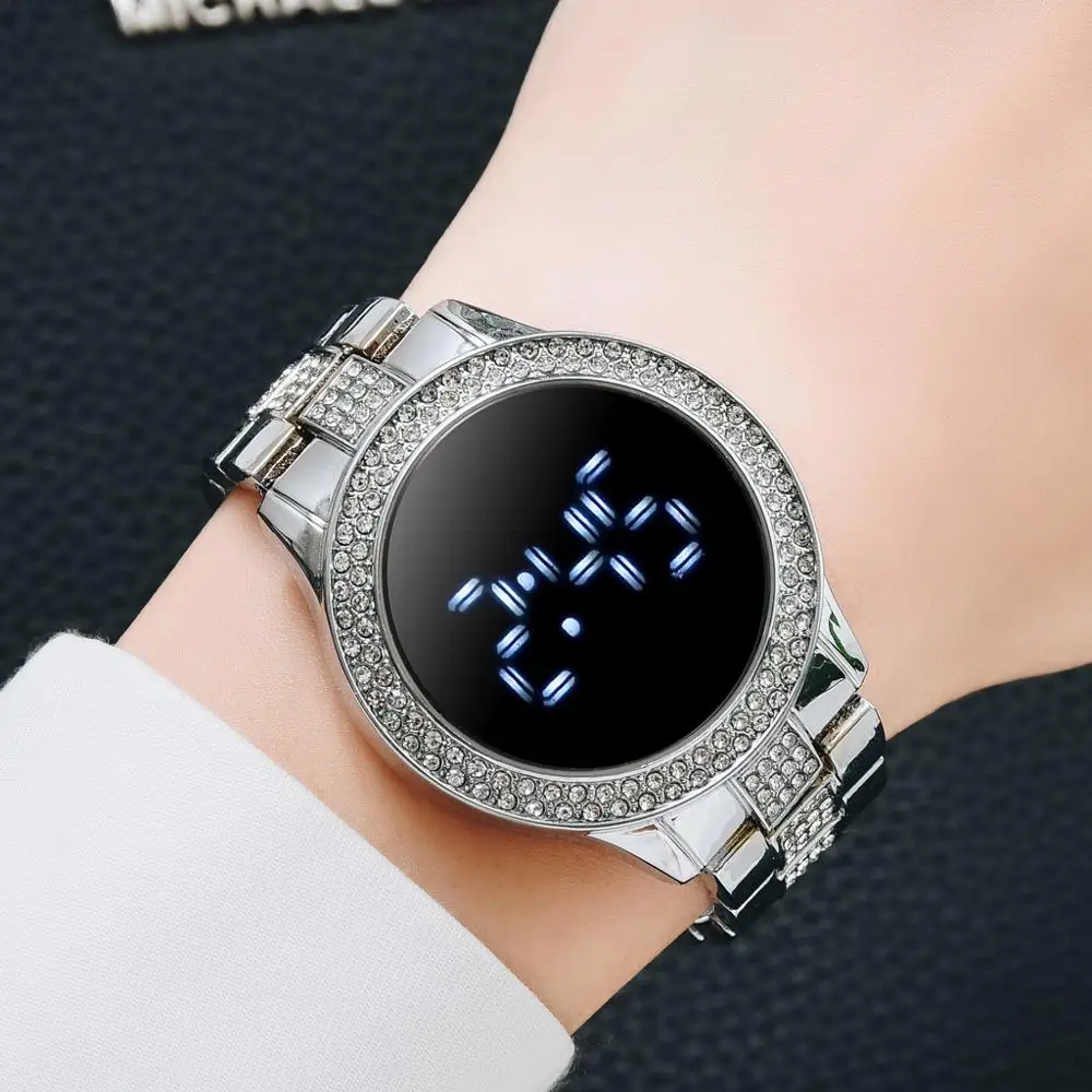 Ceas de marcă Pentru Femei de Lux pentru Bărbați Ceasuri de mână din Oțel Inoxidabil Curea Doamnelor Ceas Electronic cu Ecran Tactil Digital cu LED-uri Reloj 4