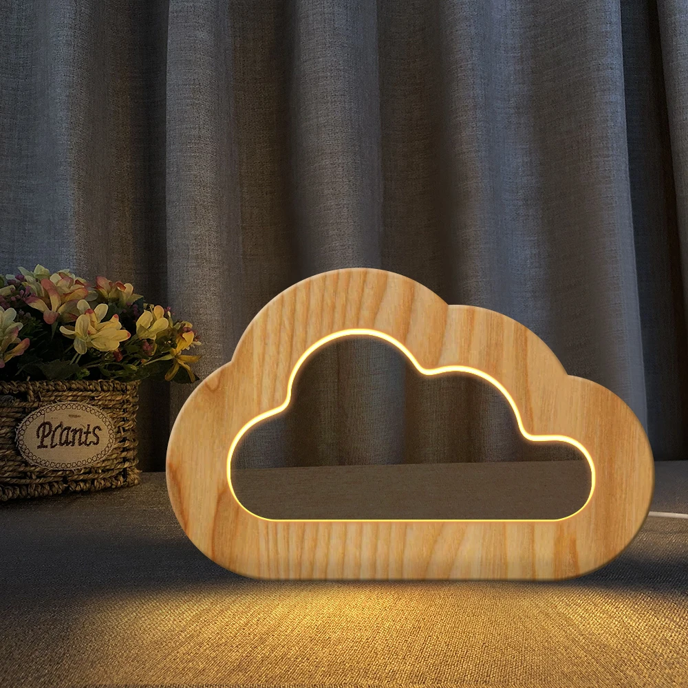 Cloud Star moara de Vant Forma din Lemn 3D LED Noapte Lumină Albă Caldă Noutate Dormitor Copil Lampă de Masă Pentru Prieteni Cadouri Dropshipping 4