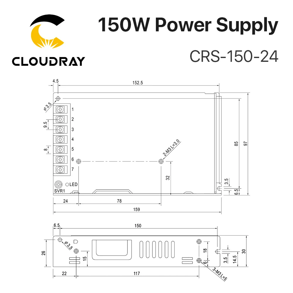 Cloudray CRS-150-24 de Comutare de Transfer de Alimentare 24VDC 6.5 O Ieșire pentru Automatizări Industriale și Imprimantă 3D 4