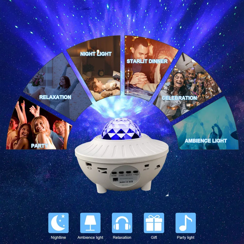 Colorat Cerul Înstelat Galaxy Proiector Blueteeth USB Voice Control Music Player Lumina de Noapte LED de Încărcare USB Lampa de Proiecție Cadouri 4