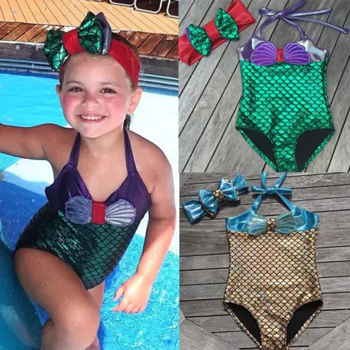 Copii, costume de baie o singură bucată de costume de baie copii fete sirena costum de baie bikini drăguț mayo articole pentru acoperirea capului arc înot pentru copii îmbrăcăminte set 4