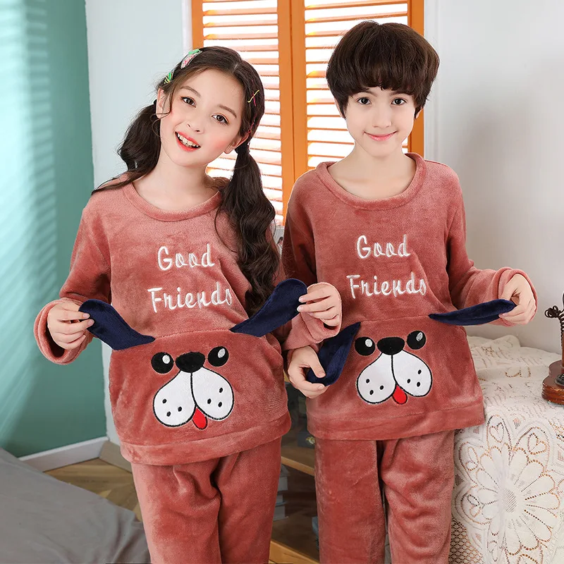 Copii de iarnă Caldă Casual Pijamale Pijamale Baieti Fete Pijama de Flanel Full-maneca Set de Pijama Homewear Pijamale, Haine pentru Copii 4