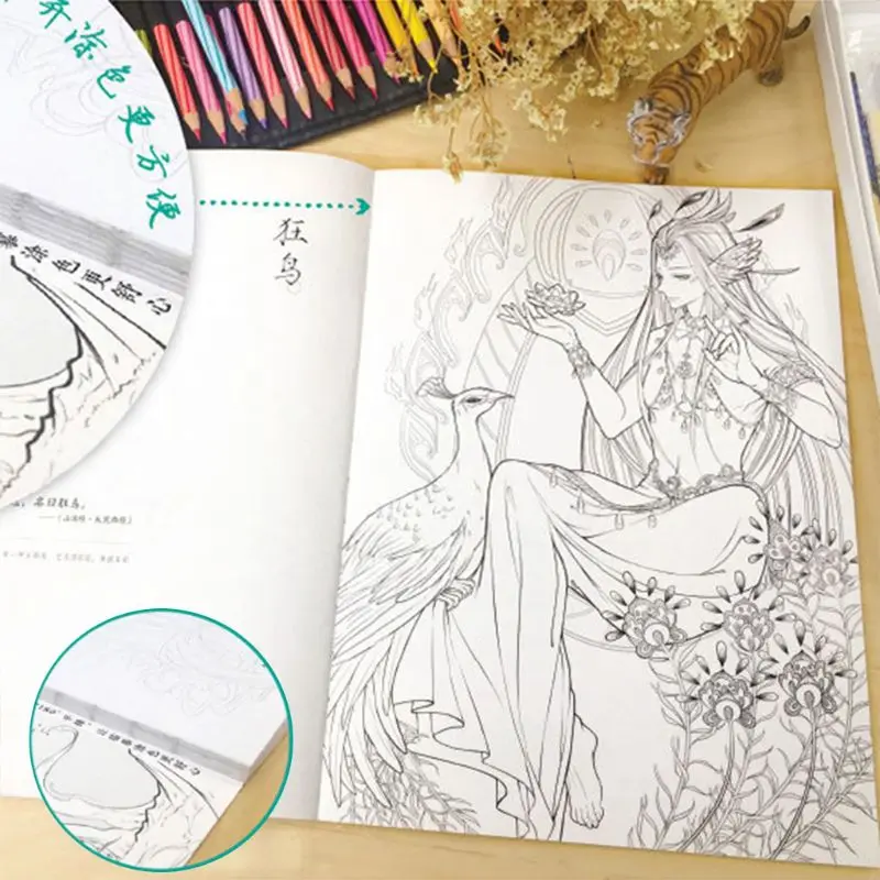 Creative Chineză Carte de Colorat Linie Desen Schiță de Manual de Frumusete Antice Pictura-carte Adulți Copii Anti-stres, Carti de Colorat 4
