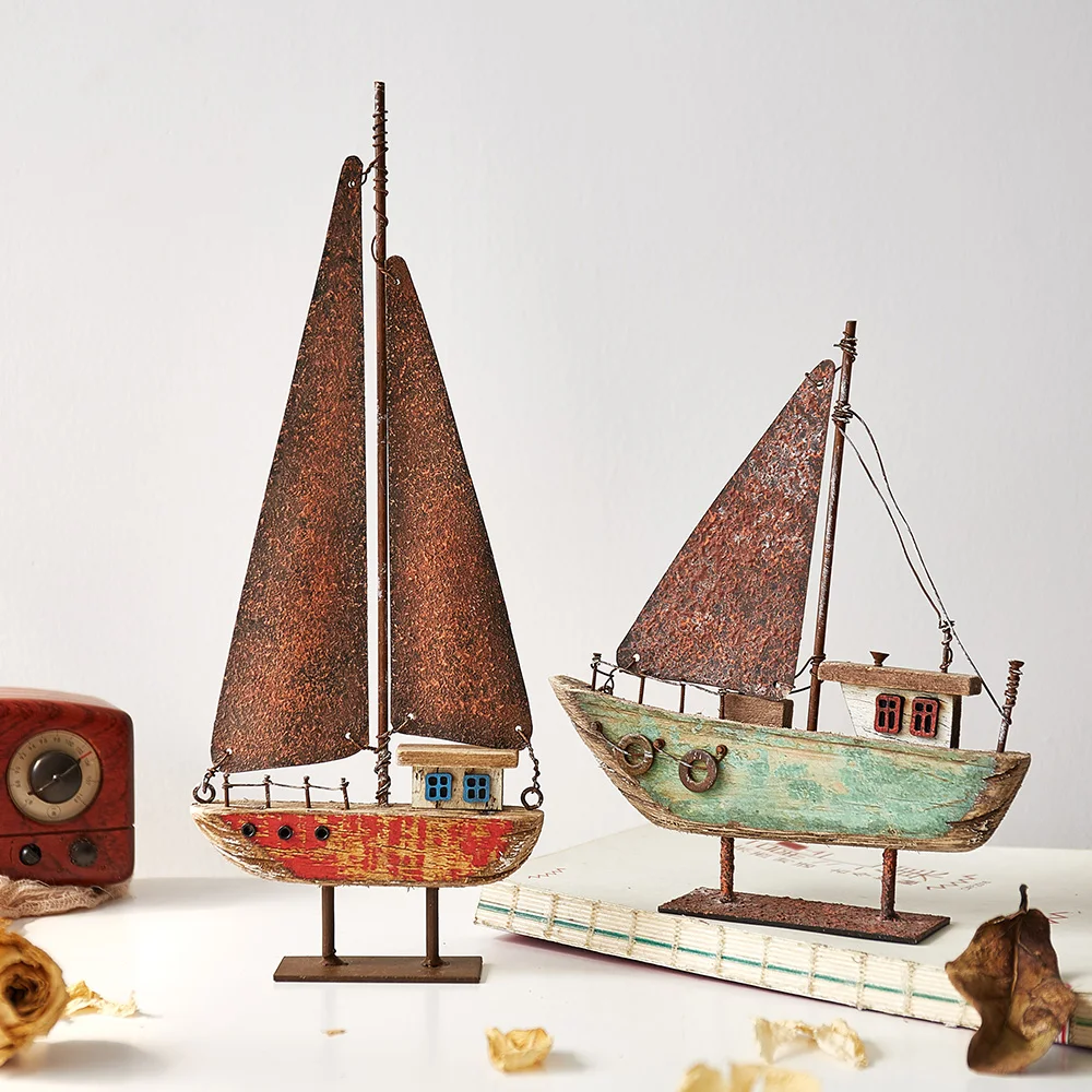 Creative Vas De Lemn Model Modern Decor Acasă Fier Retro Barcă Cu Pânze Figurine Birou Decorative Ziua De Nastere Cadouri De Craciun 4