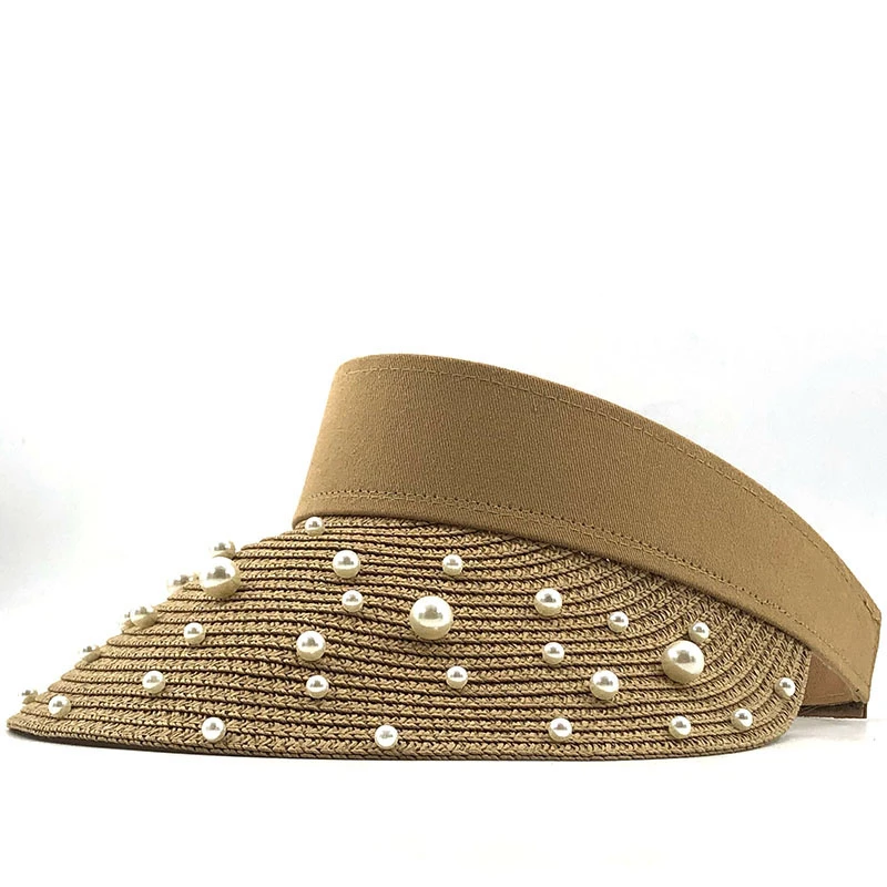 De Brand Nou de Primavara-Vara Viziere Capac Pliabil Largă de Mare Refuz de Pălărie de Soare Palarii de Plaja pentru Femei perla Pălărie de Paie Chapeau 4