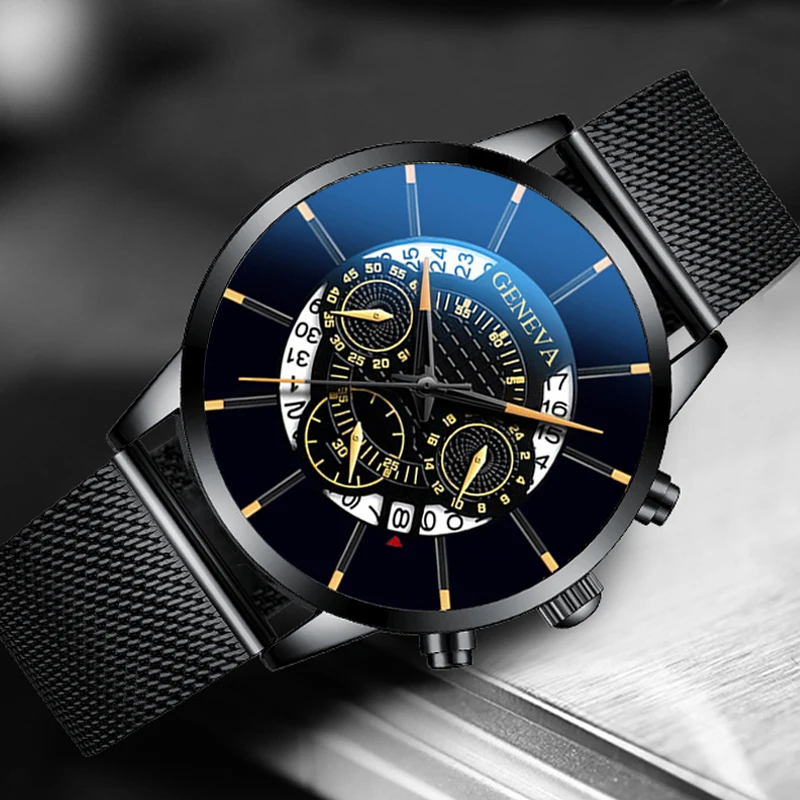 De lux de Moda pentru Bărbați de Afaceri Calendar Ceasuri Albastru Plasă din Oțel Inoxidabil Curea Analog Cuarț Ceas relogio masculino 4