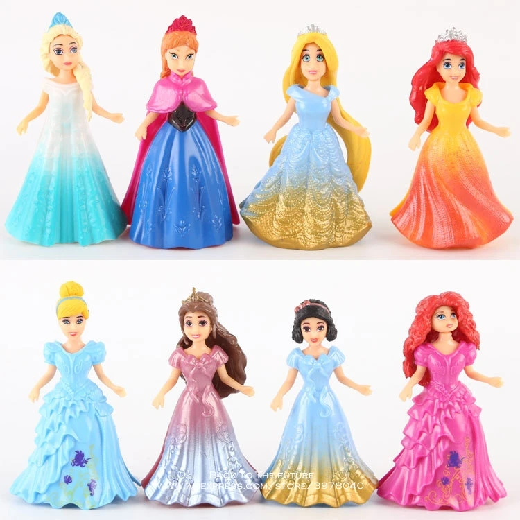 Disney Princess Magic Clip Păpuși Rochie Magiclip 8pcs/set 9cm Figura de Acțiune Anime Decor Colecție de Figurine Jucarii model de copil 4