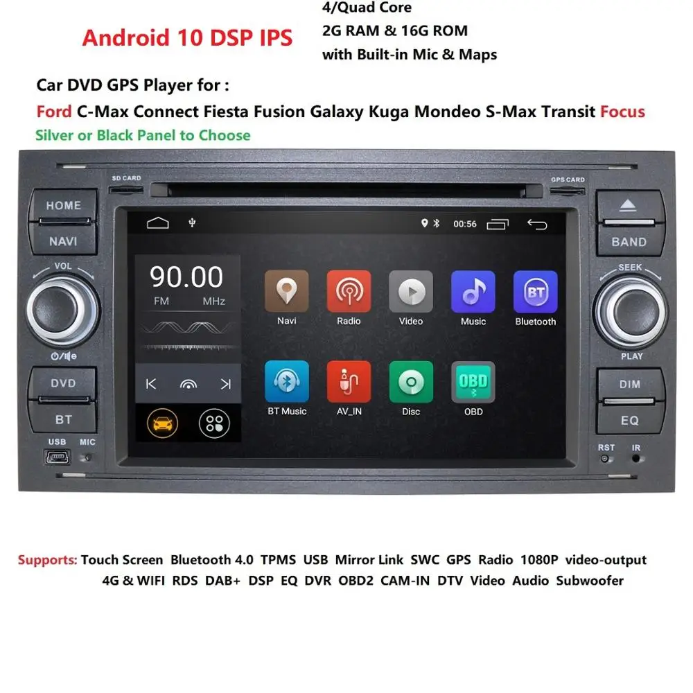 DSP IPS 2 din Android 10 GPS Auto Pentru Radio Ford Mondeo, S-max, Focus C-MAX, Galaxy, Fiesta, tranzit, Fusion, Connect kuga DVD PLAYER 4