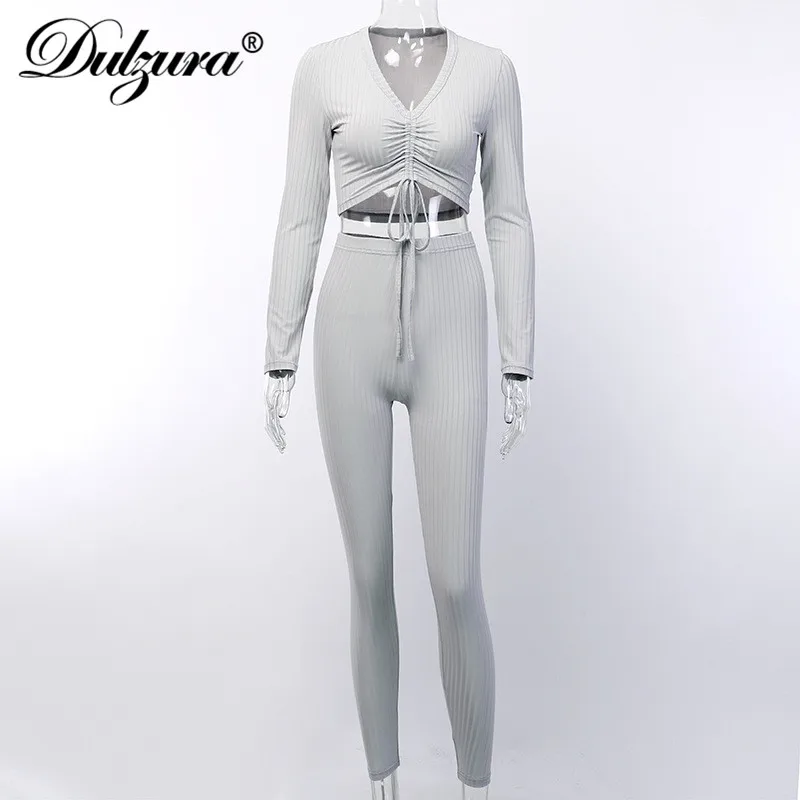 Dulzura 2019 toamna iarna haine de femei din două piese set pantaloni costume de trening crop top bandaj sexy streetwear co ord set 4