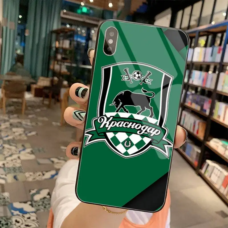 Echipa de fotbal FC Krasnodar Telefonul negru Capac Caz Hull Sticla Temperata Pentru iPhone 11 XR Pro XS MAX 8 X 7 6S 6 Plus SE 2020 caz 4