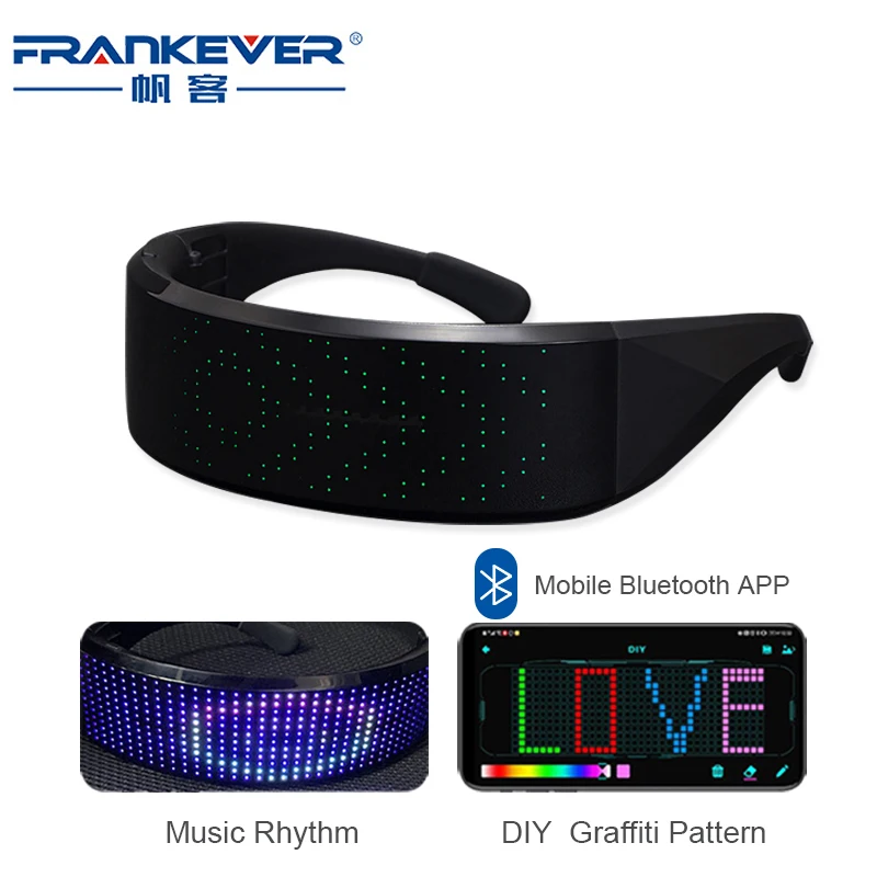 FrankEver Bluetooth Neon Party Luminos Ochelari cu LED-uri APP de Control EMD DJ Petrecere Costum Petrecere ochelari de Soare Decor de Halloween 4