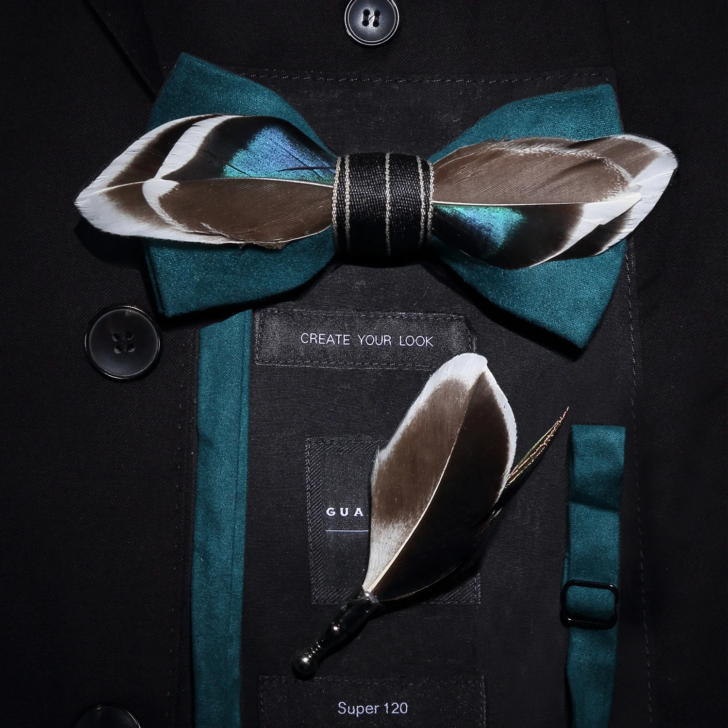 GUSLESON Calitate lucrate Manual Feather Bow Tie si Brosa Set Pentru Bărbați Accesorii de Lux pentru Barbati Set Papion cu Cutie Pentru Cadou de Nunta 4