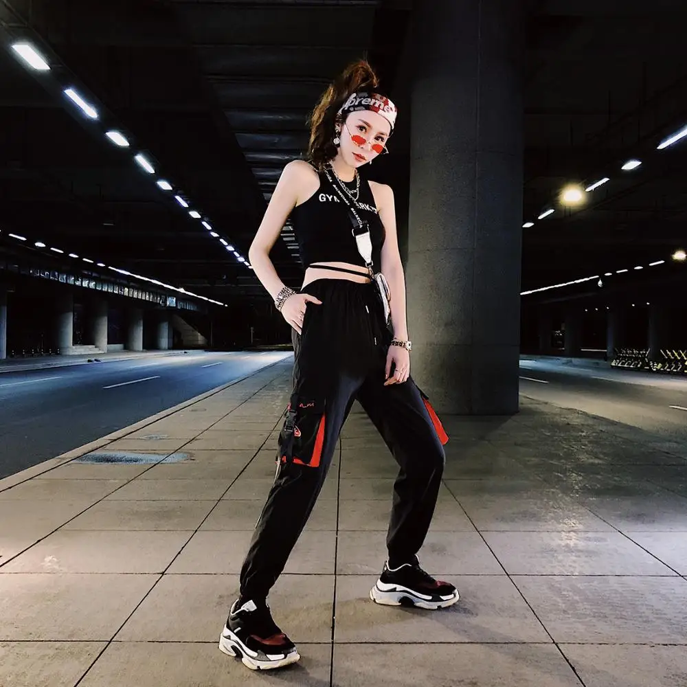Harajuku Streetwear Pantaloni de Vara pentru Femei Vrac Casual Buzunar Lateral Mozaic Hip Hop Pantaloni Harlan Pantaloni Pantaloni Slim Femei 4