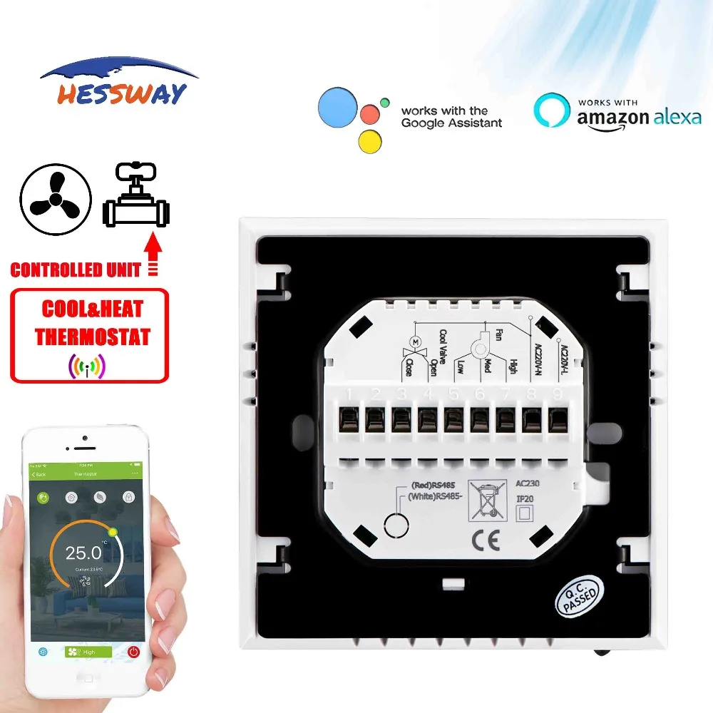 HESSWAY TUYA 2PIPE comutator de temperatura termostat WIFI pentru 0-10V proporțională integrală vavle&fan 4