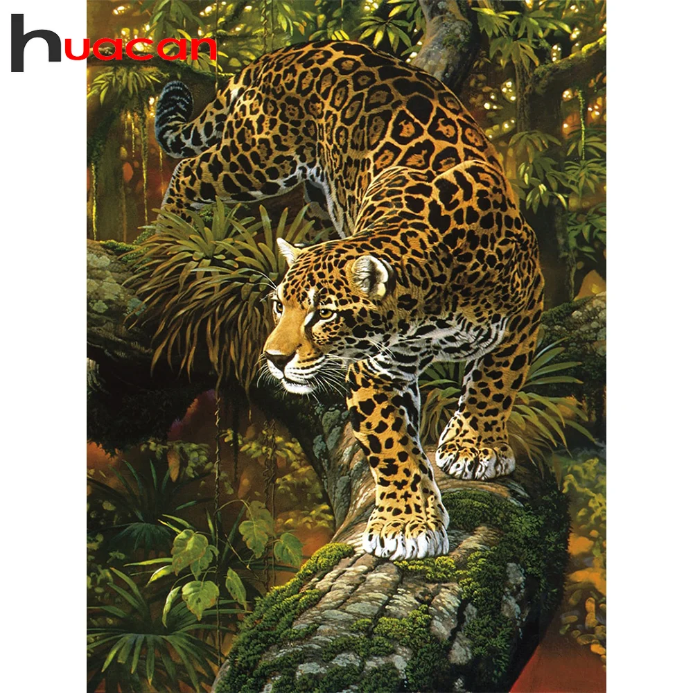 Huacan Diamant Pictura Leopard Cruciulițe Copac Diamant Broderie Mozaic De Animale Sălbatice Autocolante De Perete Handmade Cadou 4