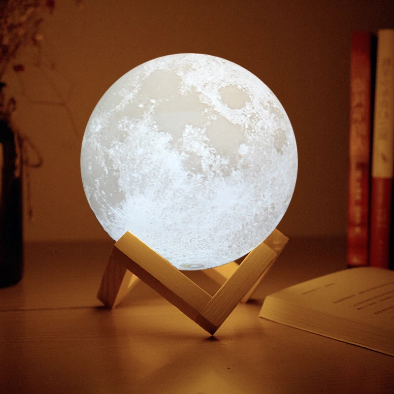 Imprimare 3D Moon Lampa USB cu LED Noapte Lumina Lunii Lunar Lampa Atingeți de Două Schimbarea Culorii de Bază de Lemn Lampă de pat Cameră 4