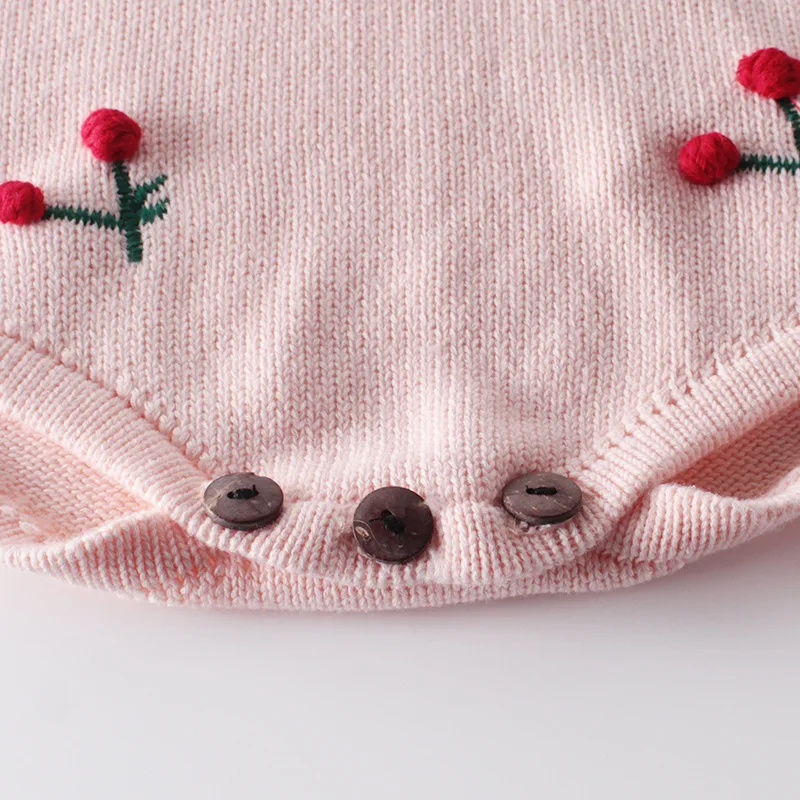 Ins Toamna Stil 2019 Copilul Cherry Salopetă Nou-Născut Dulce Roz Cu Maneci Lungi Tricotate Din Lână Salopete Fetita Floral Costum De Haine 4
