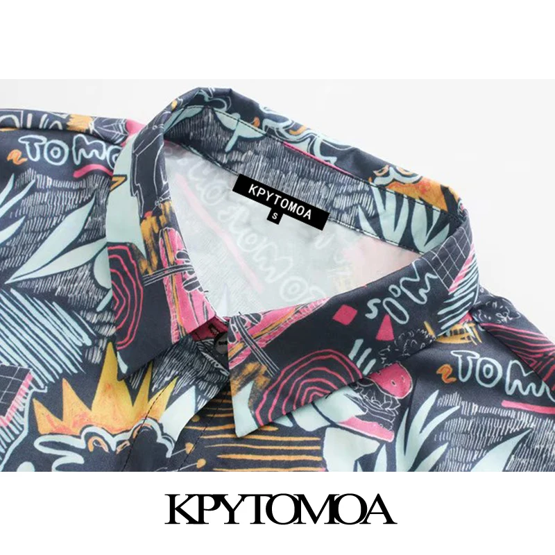 KPYTOMOA Femei 2020 Moda Tipărite Arc Legat Trunchiate Bluze Vintage Guler Rever Maneca Scurta Femei Tricouri Blusas Topuri Chic 4