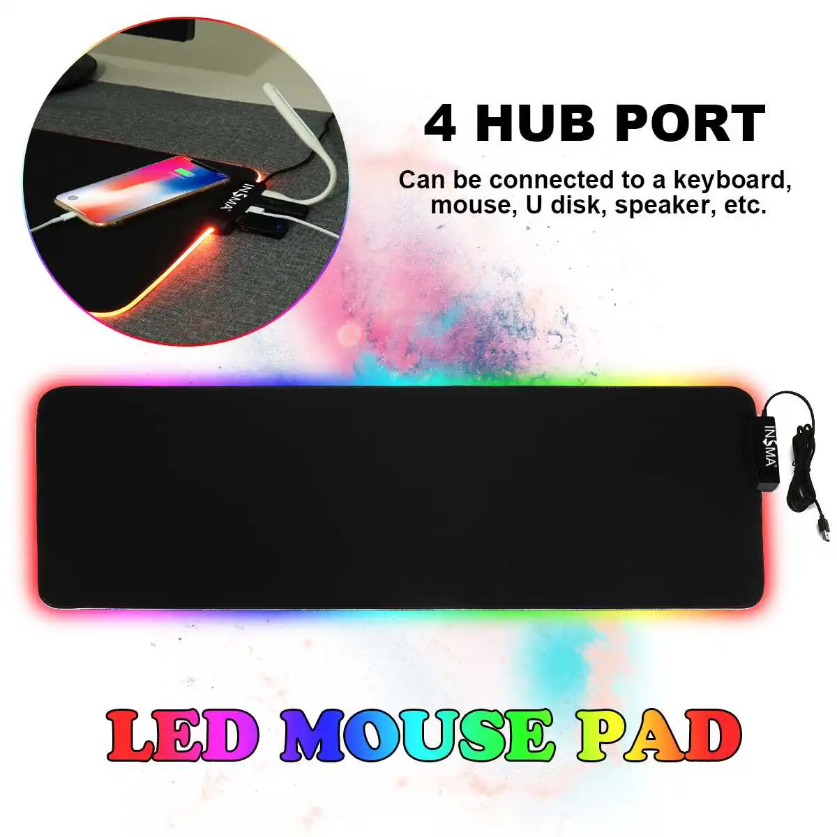 LED-uri Gaming Mouse Pad RGB Cu 4 HUB Porturi USB de Mare Gamer Mouse Pad-uri Non-alunecare de Birou Mat 800X300X3mm Pentru Laptop PC 4