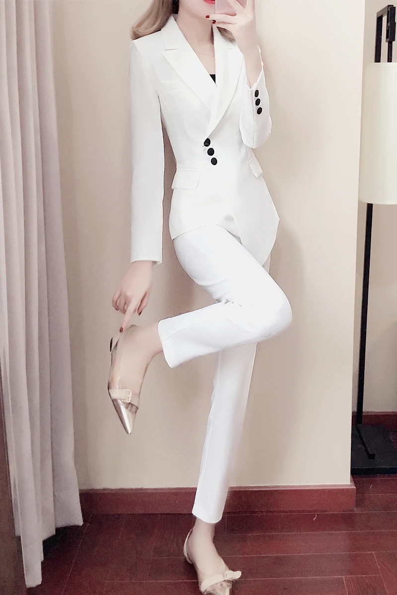 Noi Costume Formale pentru Femei, Casual, Office Afaceri Suitspants Muncă alb Negru Purta Seturi de Uniforme Stiluri Elegant costum 4