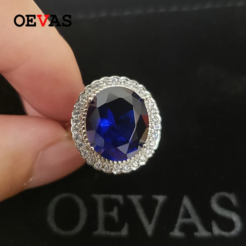 OEVAS Argint 925 Inele de Nunta Pentru Femei Spumant Mare Oval Albastru Zircon Petrecere de Logodna Bijuterii Fine en-Gros 4